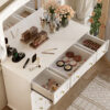 Luxurious Makeup Vanity with 10 Hollywood Bulbs, 3 Color Lighting Modes, Classic Dressing Table with Cushioned Stool and 9 Storage Drawers for Bedroom - Image 9