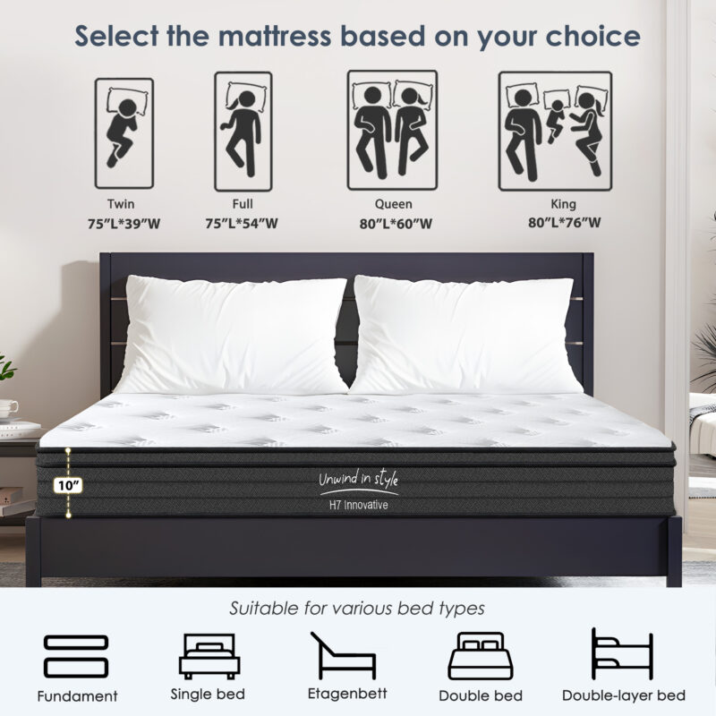 King Size Mattress,10 Inch Hybrid Mattress, Individually Pocketed Innerspring, Medium Firm - Image 4