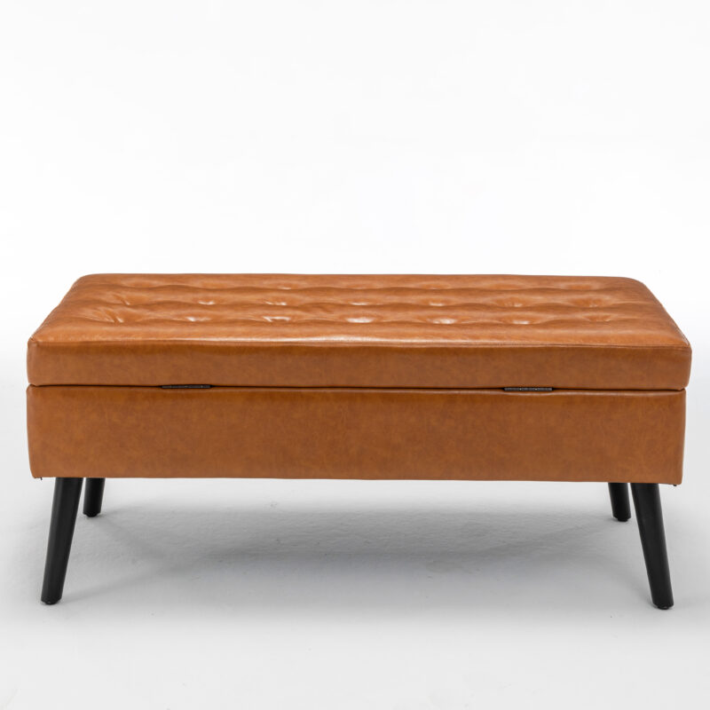 Storage Bench with Storage Bench for Bedroom End of Bed Bench Foot of Bed Bench Entryway Bench Storage Ottoman Bench 43.3" W x 17.7" Brown Leather Bench - Image 8