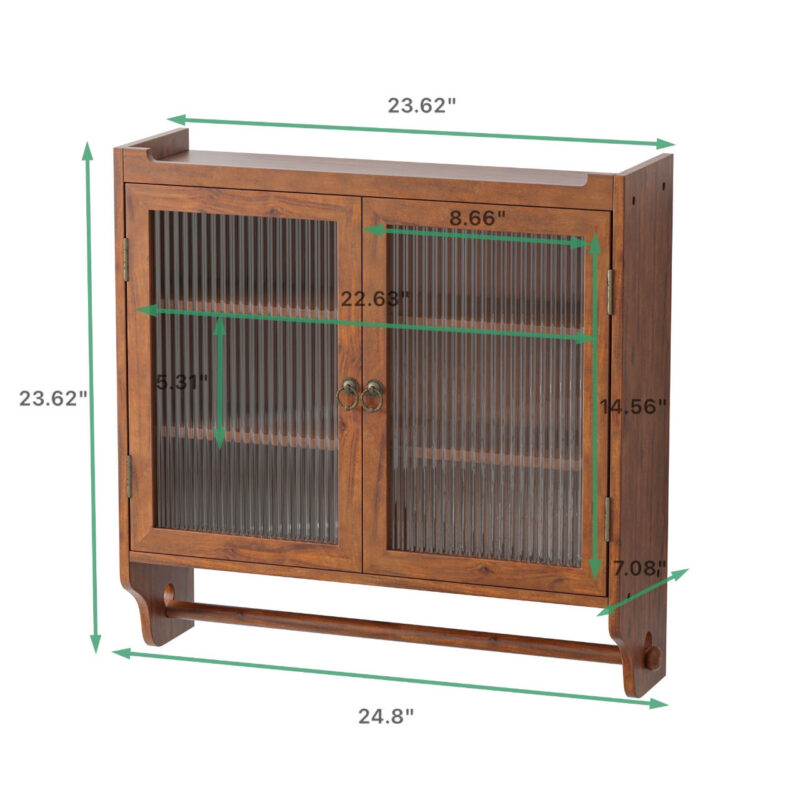 24.8"Glass Door Vintage Double Door Wall Cabinet with Three Tiers of Storage with Towel Rack, for Bathroom, Kitchen,Dining Room - Image 4