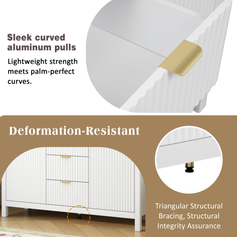 U_STYLE Sideboard with Wave Design - 3 Adjustable Shelves, 3 Drawers & Soft-Close Doors, Storage Console Table with Metal Handles, Suitable for Study, Hallway and Living Room - Image 7