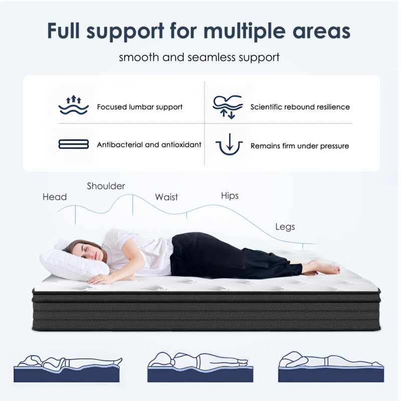 King Size Mattress,10 Inch Hybrid Mattress, Individually Pocketed Innerspring, Medium Firm - Image 12