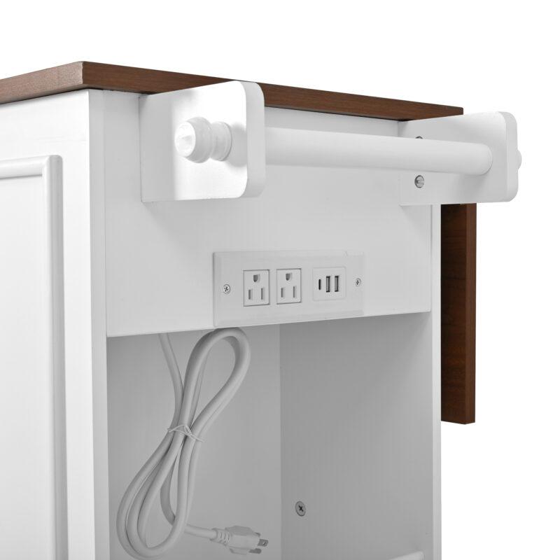 54" Mobile Kitchen Island with Glass Door Storage, Power Outlet & Open Shelves, Rolling Kitchen Cart with Towel Rack, Spice Rack & Knife Holder, Functional Kitchen Prep Table for Kitchen, Dining - Image 16