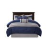7 PC Pieced Faux Suede Comforter Set Blue Cal King - Image 4