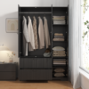 4 Doors Wardrobe Closet with Mirror, LED Wardrobe with Doors and 2 Drawers, Wooden Wardrobe Storage Cabinet with Hanging Rod, Adjustable Shelves - Image 13