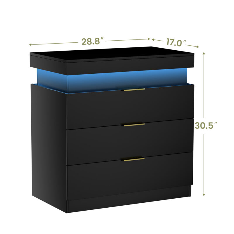 Nightstand with Charging Station and LED Lights,Night Stand with Sliding Top for Bedroom,Bedside Table with Drawers,Modern End Side Table - Image 5
