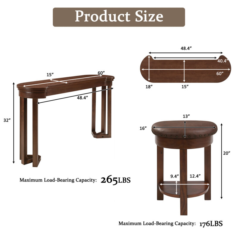 4 Piece Bar Table Set with3 PU Upholstered Bar Stools, Breakfast Table with 3 Padded Stools Solid Wood Counter Height Dining Table Set for Living Room, Dining Room - Image 6