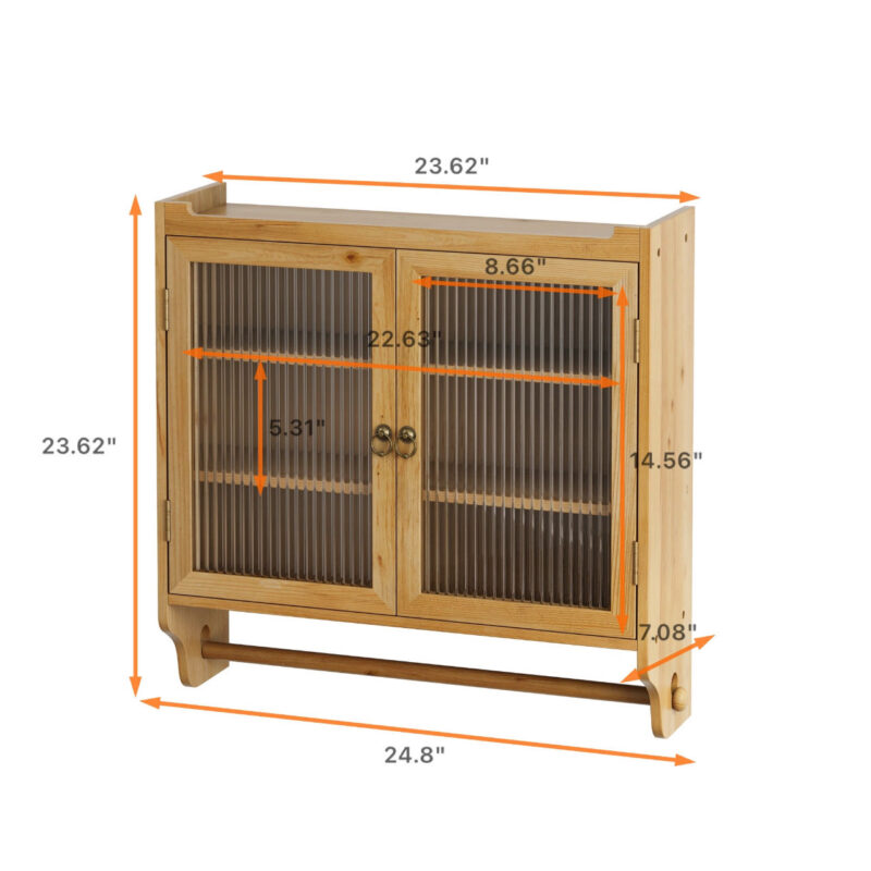 24.8"Glass Door Vintage Double Door Wall Cabinet with Three Tiers of Storage with Towel Rack, for Bathroom, Kitchen,Dining Room - Image 11