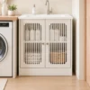 Washbasin cabinet without basin, louvered double-door floor-standing bathroom vanity and storage unit, white bathroom floor-standing storage cabinet.