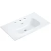 BB0930Y331, Integrated white ceramic basin with three predrilled faucet holes, faucet and drain assembly NOT included
