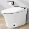 Heated Seat Smart Toilet, One Piece Toilet, Automatic Flush Tankless Toilet without Bidet, with Foot sensor Flush, Blue Night Light, Knob Control, Power Outage Flushing, Soft Close Cover,White