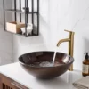 Amber Tempered Glass Vessel Sink, Round Artistic Textured Bathroom Sink Bowl, Countertop Vanity Basin
