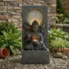 28" H Outdoor Buddha Waterfall Fountain, Freestanding Relaxing Water Feature, Asian Zen Fengshui Decor for Patio, Garden, Backyard, Deck & Home, Ideal Gift Led Fountain