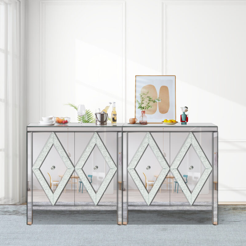 Storage Cabinet With Mirror Trim And Diamond Shape Design Spliced Combination For Living Room, Dining Room, Entryway, Kitchen - Image 2