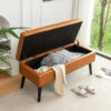 Storage Bench with Storage Bench for Bedroom End of Bed Bench Foot of Bed Bench Entryway Bench Storage Ottoman Bench 43.3" W x 17.7" Brown Leather Bench - Image 2