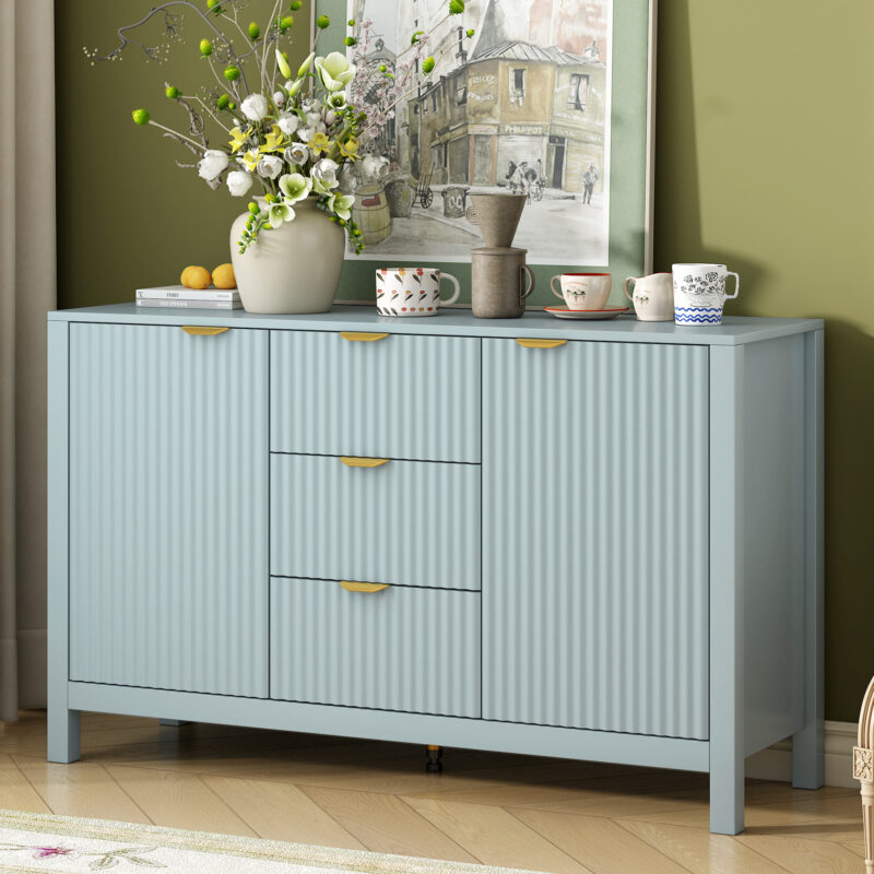 U_STYLE Sideboard with Wave Design - 3 Adjustable Shelves, 3 Drawers & Soft-Close Doors, Storage Console Table with Metal Handles, Suitable for Study, Hallway and Living Room - Image 11