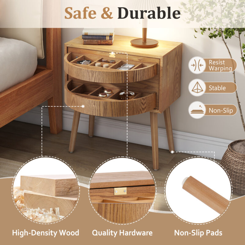 Rotating Hidden Compartment Nightstands, Mid Century Modern Concealment Furniture, Rattan Bed Side Table, Compartment End Table with Wood Legs, Bedside Tables for Bedroom, Living Room, Dorm - Image 10