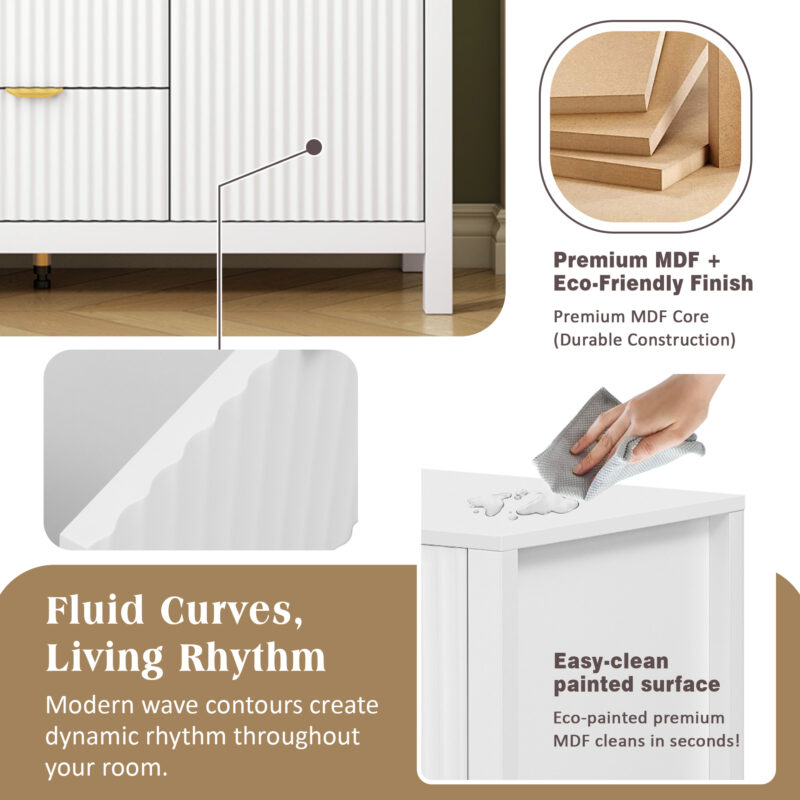 U_STYLE Sideboard with Wave Design - 3 Adjustable Shelves, 3 Drawers & Soft-Close Doors, Storage Console Table with Metal Handles, Suitable for Study, Hallway and Living Room - Image 4