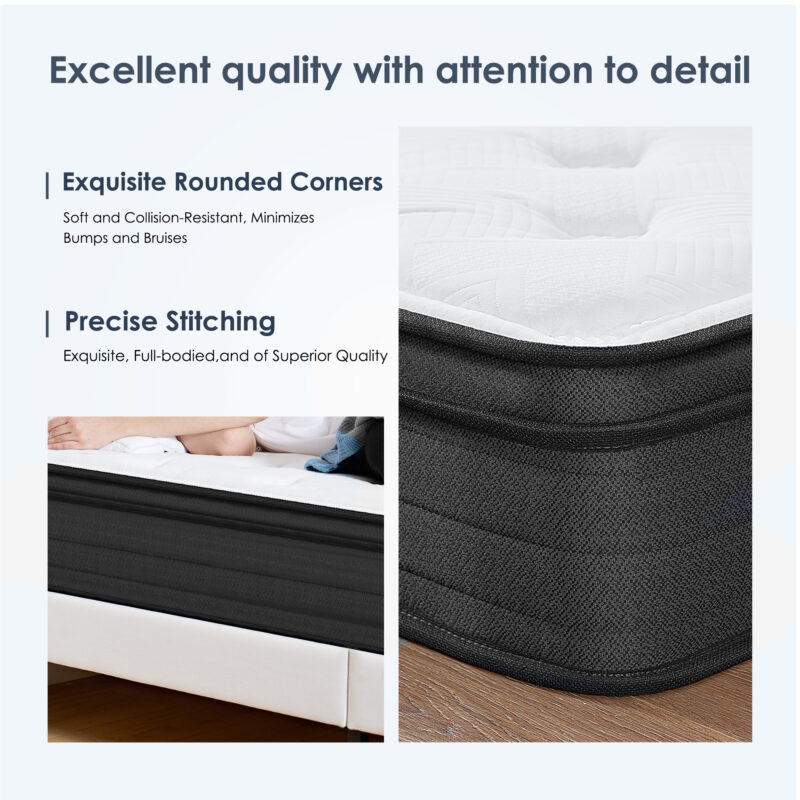 Queen Size Mattress,12 Inch Hybrid Mattress, Individually Pocketed Innerspring, Medium Firm - Image 2