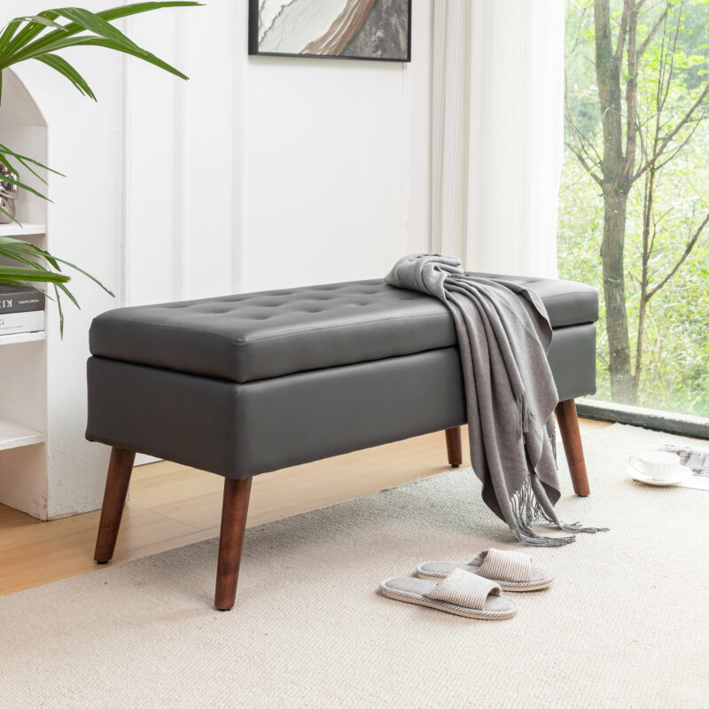 Storage Bench with Storage Bench for Bedroom End of Bed Bench Foot of Bed Bench Entryway Bench Storage Ottoman Bench 43.3" W x 17.7" Brown Leather Bench - Image 11
