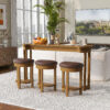 4 Piece Bar Table Set with3 PU Upholstered Bar Stools, Breakfast Table with 3 Padded Stools Solid Wood Counter Height Dining Table Set for Living Room, Dining Room - Image 9