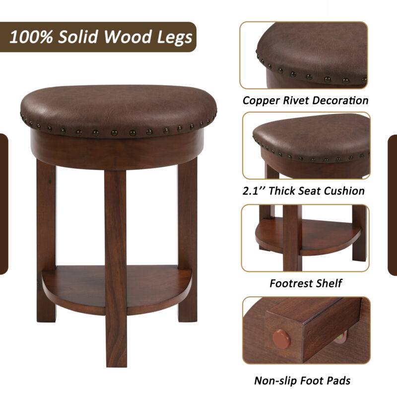 4 Piece Bar Table Set with3 PU Upholstered Bar Stools, Breakfast Table with 3 Padded Stools Solid Wood Counter Height Dining Table Set for Living Room, Dining Room - Image 3