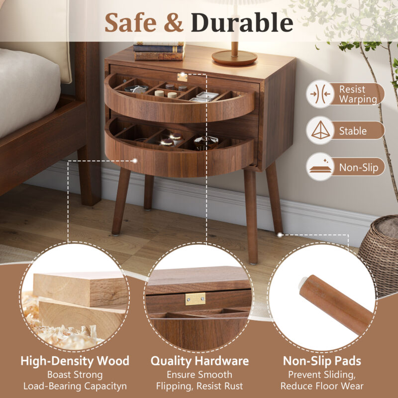 Rotating Hidden Compartment Nightstands, Mid Century Modern Concealment Furniture, Rattan Bed Side Table, Compartment End Table with Wood Legs, Bedside Tables for Bedroom, Living Room, Dorm - Image 11
