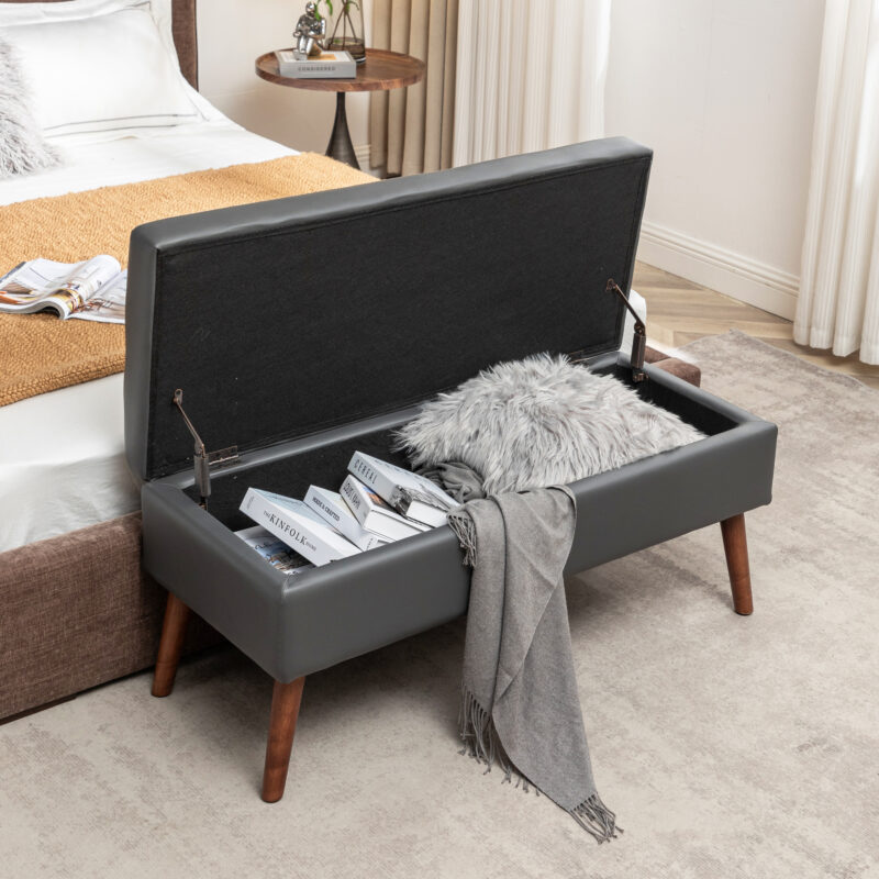 Storage Bench with Storage Bench for Bedroom End of Bed Bench Foot of Bed Bench Entryway Bench Storage Ottoman Bench 43.3" W x 17.7" Brown Leather Bench - Image 9