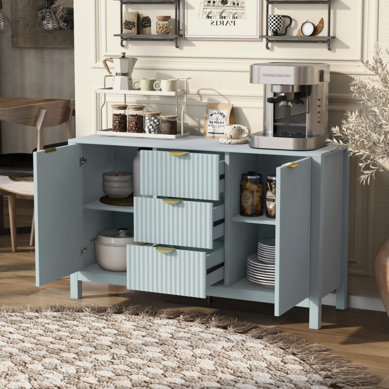 U_STYLE Sideboard with Wave Design - 3 Adjustable Shelves, 3 Drawers & Soft-Close Doors, Storage Console Table with Metal Handles, Suitable for Study, Hallway and Living Room - Image 10