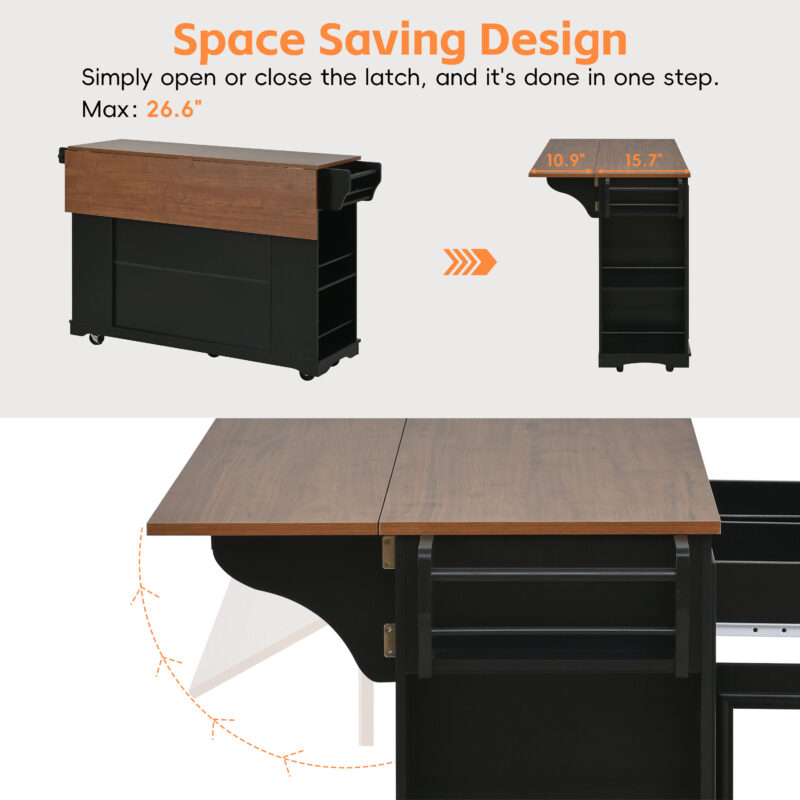 54" Mobile Kitchen Island with Glass Door Storage, Power Outlet & Open Shelves, Rolling Kitchen Cart with Towel Rack, Spice Rack & Knife Holder, Functional Kitchen Prep Table for Kitchen, Dining - Image 13