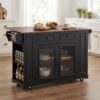 54" Mobile Kitchen Island with Glass Door Storage, Power Outlet & Open Shelves, Rolling Kitchen Cart with Towel Rack, Spice Rack & Knife Holder, Functional Kitchen Prep Table for Kitchen, Dining - Image 8