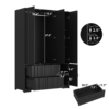 4 Doors Wardrobe Closet with Mirror, LED Wardrobe with Doors and 2 Drawers, Wooden Wardrobe Storage Cabinet with Hanging Rod, Adjustable Shelves - Image 17