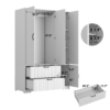 4 Doors Wardrobe Closet with Mirror, LED Wardrobe with Doors and 2 Drawers, Wooden Wardrobe Storage Cabinet with Hanging Rod, Adjustable Shelves - Image 10
