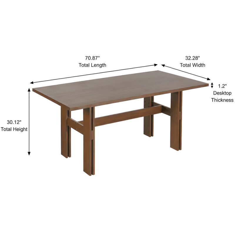 Modern Wooden Dining Table for 4 to 6 People, 71" Large Kitchen Dining Table with Wood Pedestal Base, Mid Century Rectangular Long Dinner Table for Home Dining Room Restaurant, Walnut - Image 3