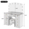 Luxurious Makeup Vanity with 10 Hollywood Bulbs, 3 Color Lighting Modes, Classic Dressing Table with Cushioned Stool and 9 Storage Drawers for Bedroom - Image 8