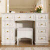 Luxurious Makeup Vanity with 10 Hollywood Bulbs, 3 Color Lighting Modes, Classic Dressing Table with Cushioned Stool and 9 Storage Drawers for Bedroom - Image 6