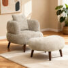 Nordic Style Lazy-Style clubchair 36 Inches Chenille Fabric Bucket Chair Decorative chair Soft Cushion with pillow with ottoman for Living Room Study and Relaxation Room - Image 2