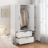 4 Doors Wardrobe Closet with Mirror, LED Wardrobe with Doors and 2 Drawers, Wooden Wardrobe Storage Cabinet with Hanging Rod, Adjustable Shelves - Image 8