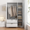 4 Doors Wardrobe Closet with Mirror, LED Wardrobe with Doors and 2 Drawers, Wooden Wardrobe Storage Cabinet with Hanging Rod, Adjustable Shelves - Image 7