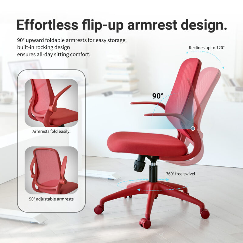 Ergonomic Color Office Chair 350LBS, Home Office, Mesh Back, Integrated Molded Foam, Comfortable Sitting, Flipping Armrest, Fireproof, Rotating, Lifting Multifunctional Chair - Image 19