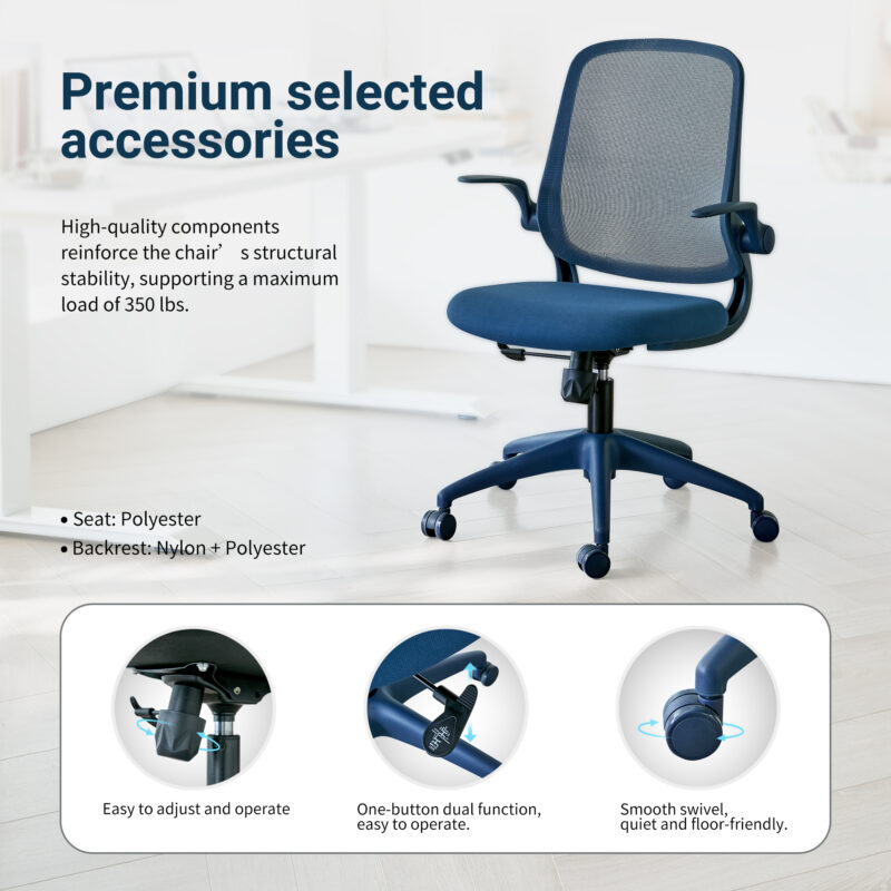 Ergonomic Color Office Chair 350LBS, Home Office, Mesh Back, Integrated Molded Foam, Comfortable Sitting, Flipping Armrest, Fireproof, Rotating, Lifting Multifunctional Chair - Image 25