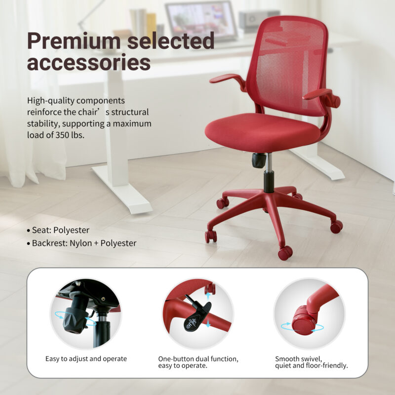Ergonomic Color Office Chair 350LBS, Home Office, Mesh Back, Integrated Molded Foam, Comfortable Sitting, Flipping Armrest, Fireproof, Rotating, Lifting Multifunctional Chair - Image 14