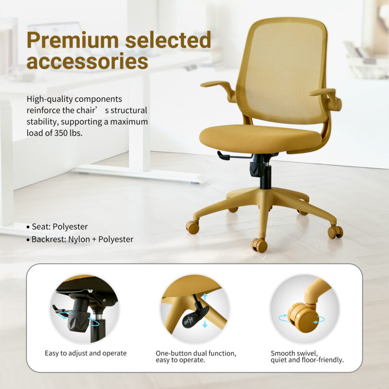 Ergonomic Color Office Chair 350LBS, Home Office, Mesh Back, Integrated Molded Foam, Comfortable Sitting, Flipping Armrest, Fireproof, Rotating, Lifting Multifunctional Chair - Image 12