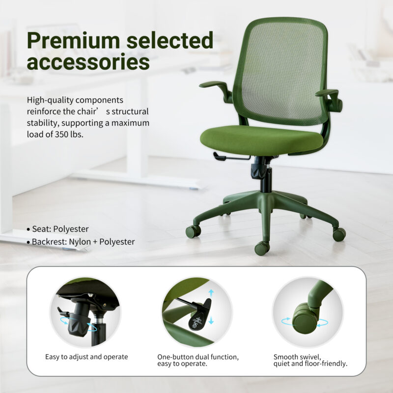 Ergonomic Color Office Chair 350LBS, Home Office, Mesh Back, Integrated Molded Foam, Comfortable Sitting, Flipping Armrest, Fireproof, Rotating, Lifting Multifunctional Chair - Image 27