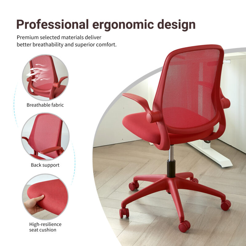 Ergonomic Color Office Chair 350LBS, Home Office, Mesh Back, Integrated Molded Foam, Comfortable Sitting, Flipping Armrest, Fireproof, Rotating, Lifting Multifunctional Chair - Image 16