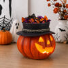 Halloween Pumpkin Candy Bowl with Witch Hat, Light Up Jack O Lantern Decoration, Spooky Tabletop Storage Container for Home Party Decor - Image 6