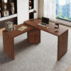 90" Modern L Shaped Desk in Walnut with 3 Drawers,360° Wood Rotating Desk,Executive Office Desk,Corner Desk,Office Study Workstation,for Home Office or Living Room - Image 5