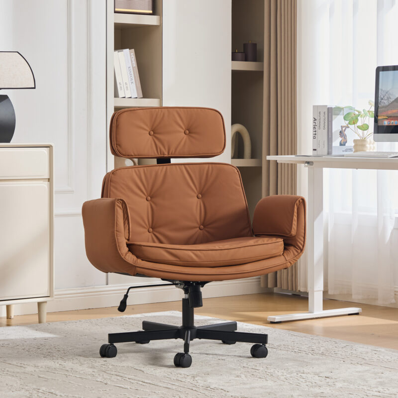 Criss Cross Chair with Adjustable Armrests & Wheels & Headrest, Lounge Vanity Desk Chair with Wide Seat for Cross-Legged Sitting, Swivel Task Office Chairs for Home, Makeup, Gaming, Office - Image 12