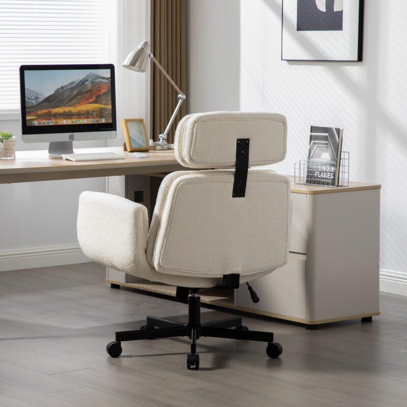 Criss Cross Chair with Adjustable Armrests & Wheels & Headrest, Lounge Vanity Desk Chair with Wide Seat for Cross-Legged Sitting, Swivel Task Office Chairs for Home, Makeup, Gaming, Office - Image 5