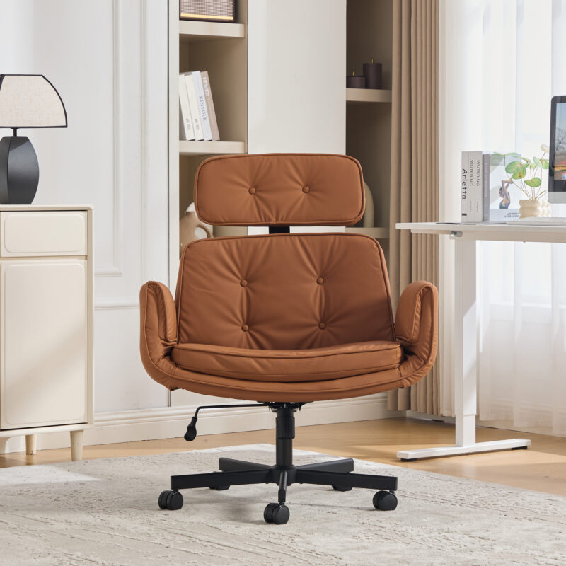 Criss Cross Chair with Adjustable Armrests & Wheels & Headrest, Lounge Vanity Desk Chair with Wide Seat for Cross-Legged Sitting, Swivel Task Office Chairs for Home, Makeup, Gaming, Office - Image 11